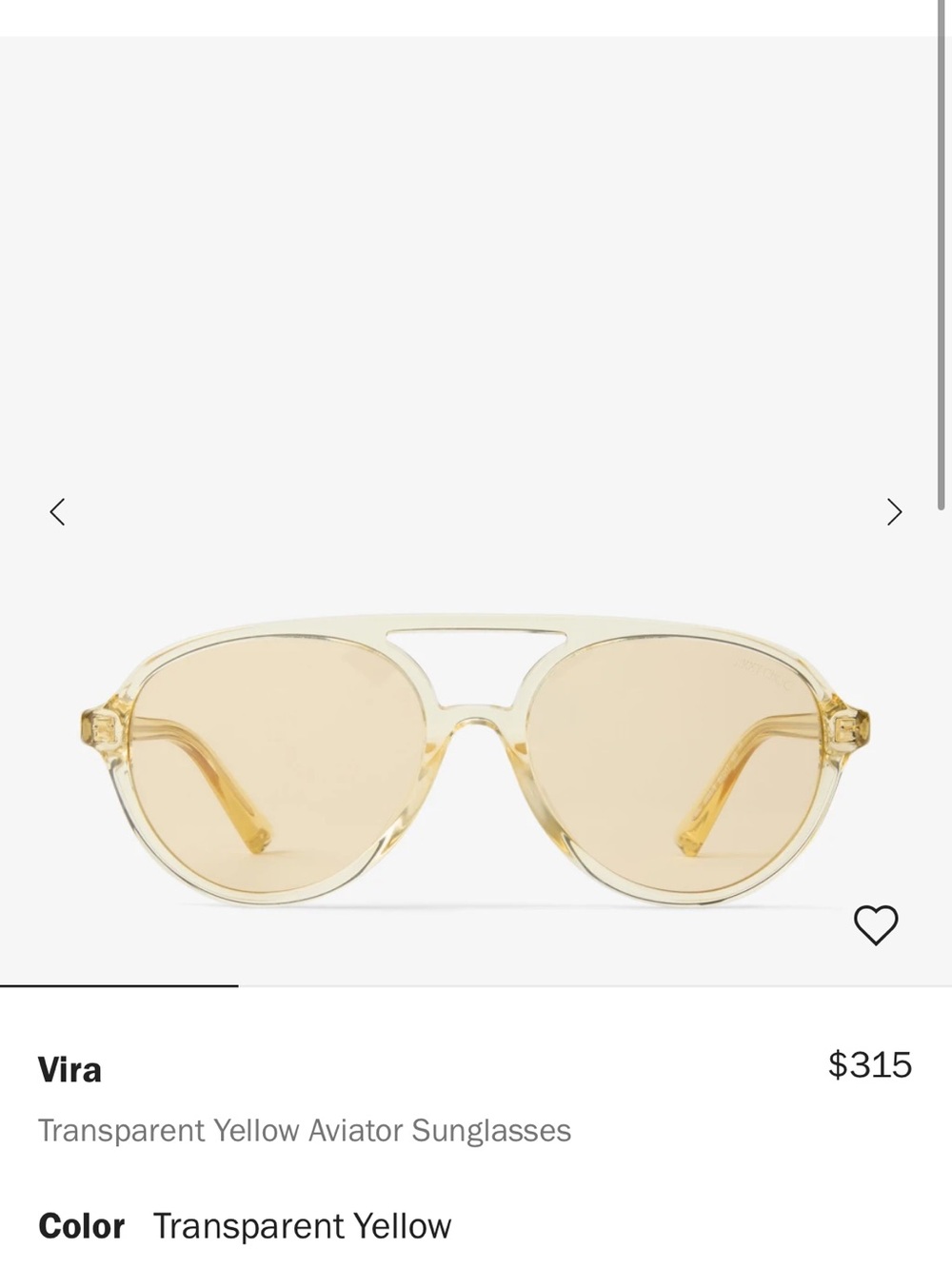 Jimmy Choo Transparent Yellow Aviator Sunglasses